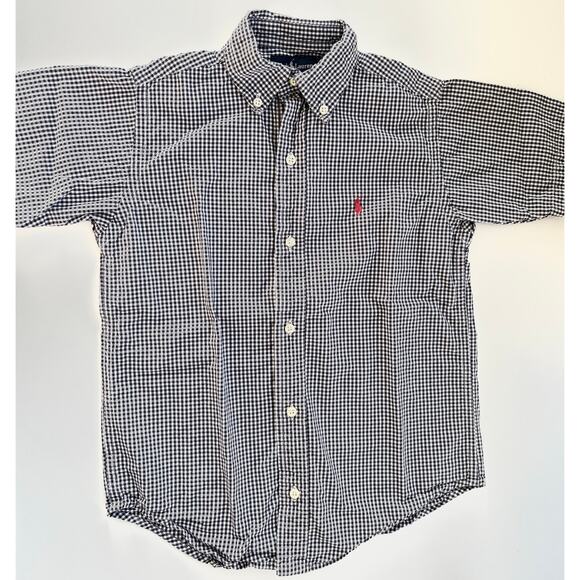 Ralph Lauren Boys Shirt Blue White Gingham Plaid Button Down 100% Cotton Sz 6 Sm - Picture 5 of 5